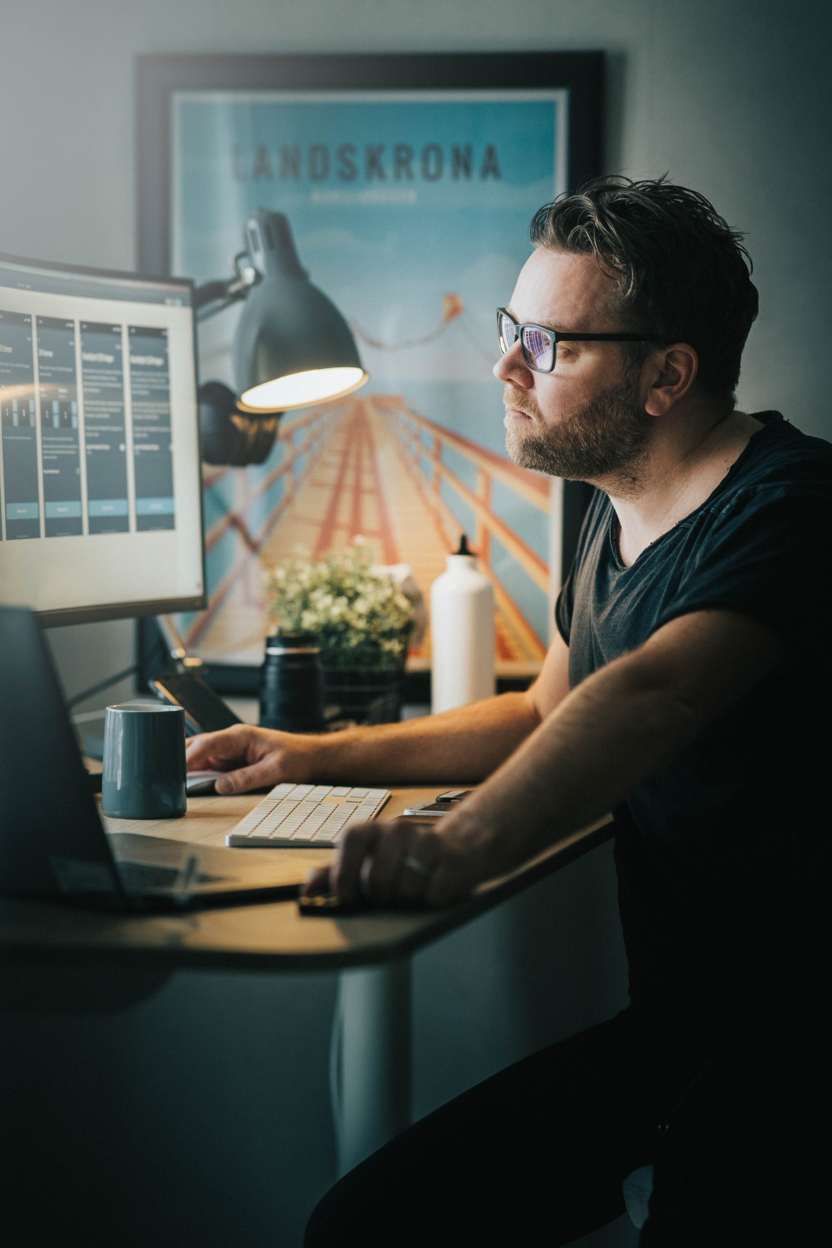 Man working from home at home office during COVID-19 pandemic