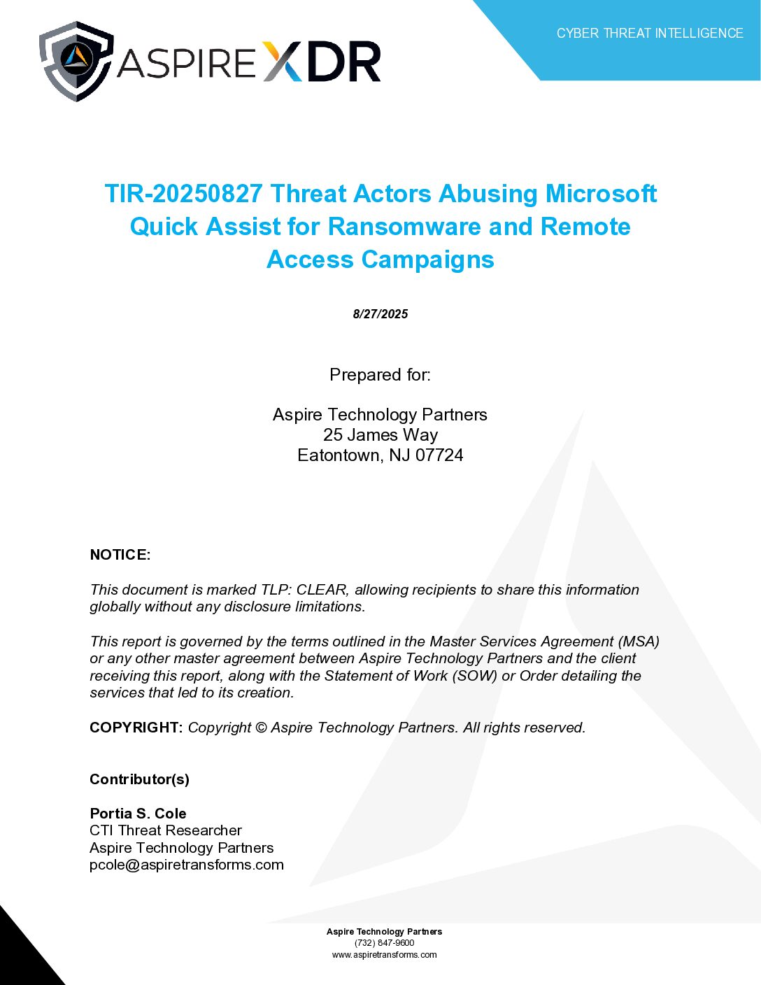 TIR-20250827 Threat Actors Abusing Microsoft Quick Assist for Ransomware and Remote Access Campaigns Featured Image