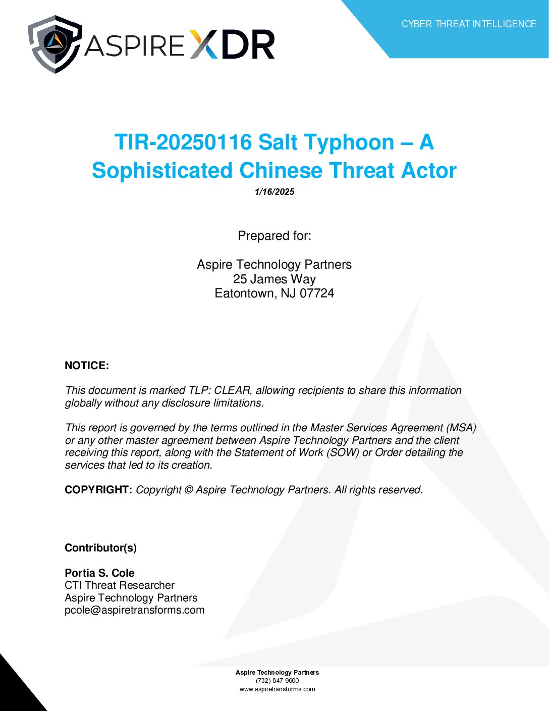 TIR-20250116 Salt Typhoon – A Sophisticated Chinese Threat Actor Featured Image