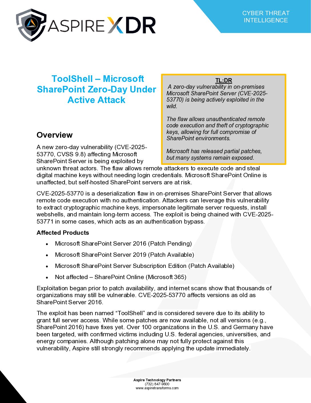 ToolShell – Microsoft SharePoint Zero-Day Under Active Attack - Aspire ...