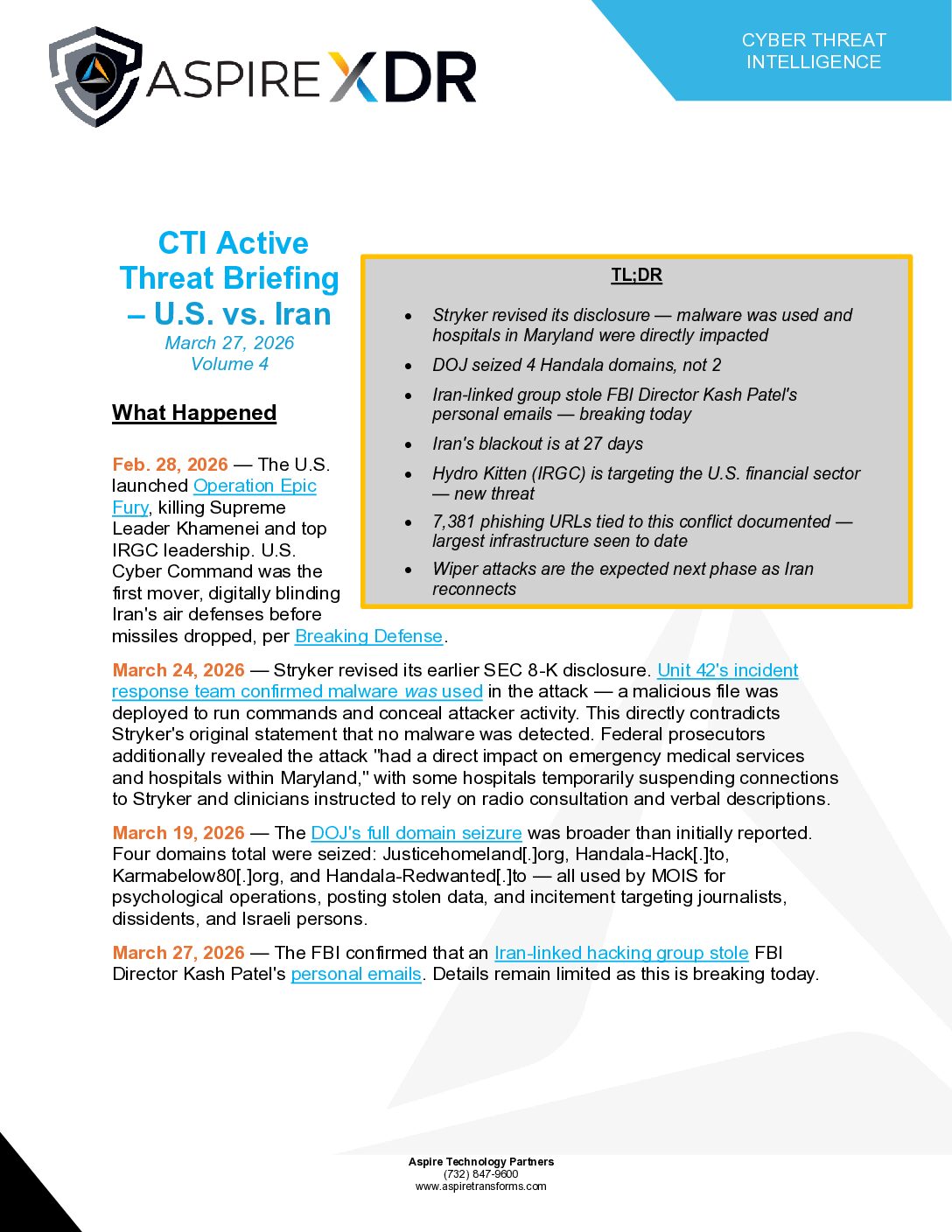 CTI Active Threat Briefing – U.S. vs. Iran Vol. 4 – March 27 Featured Image