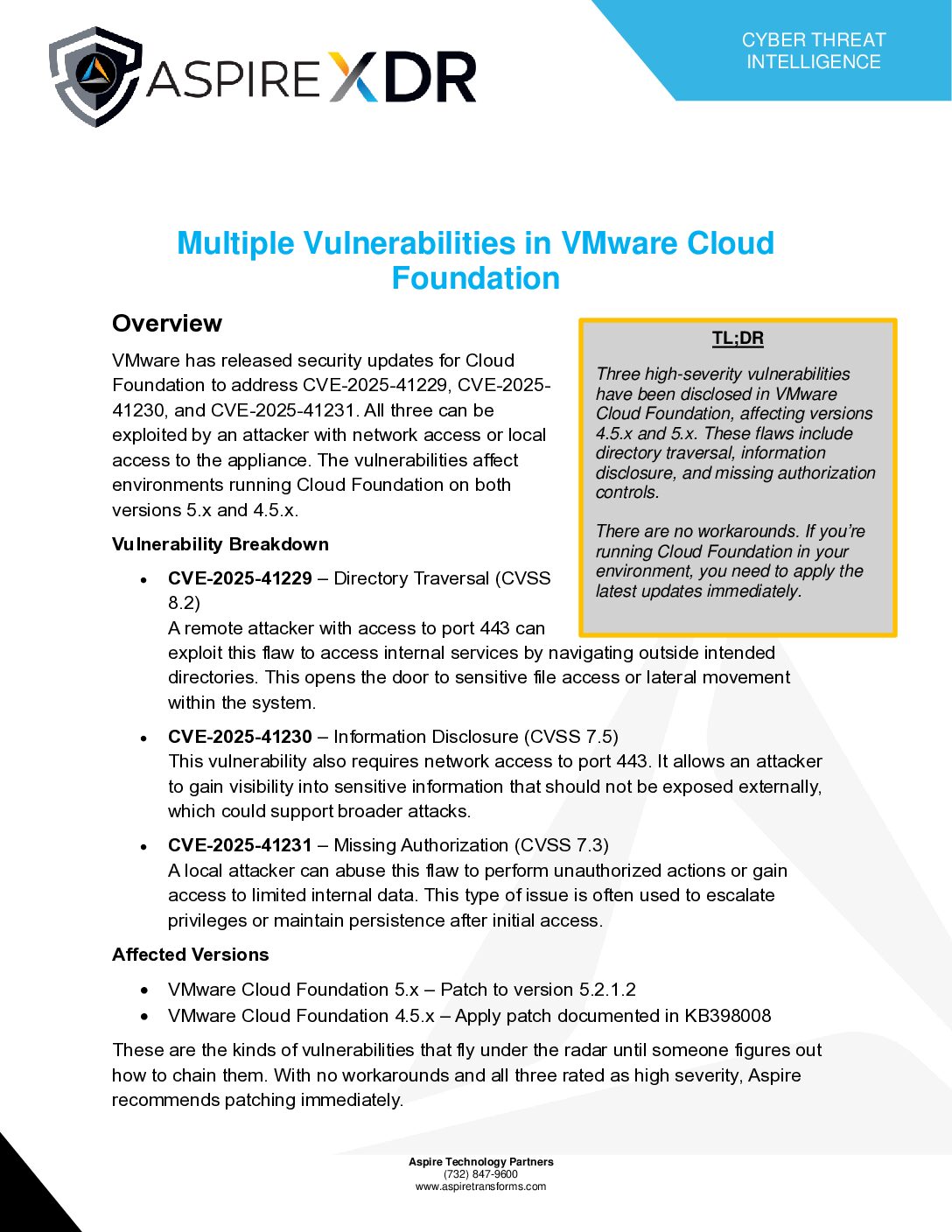 Multiple Vulnerabilities in VMware Cloud Foundation - Aspire Technology ...