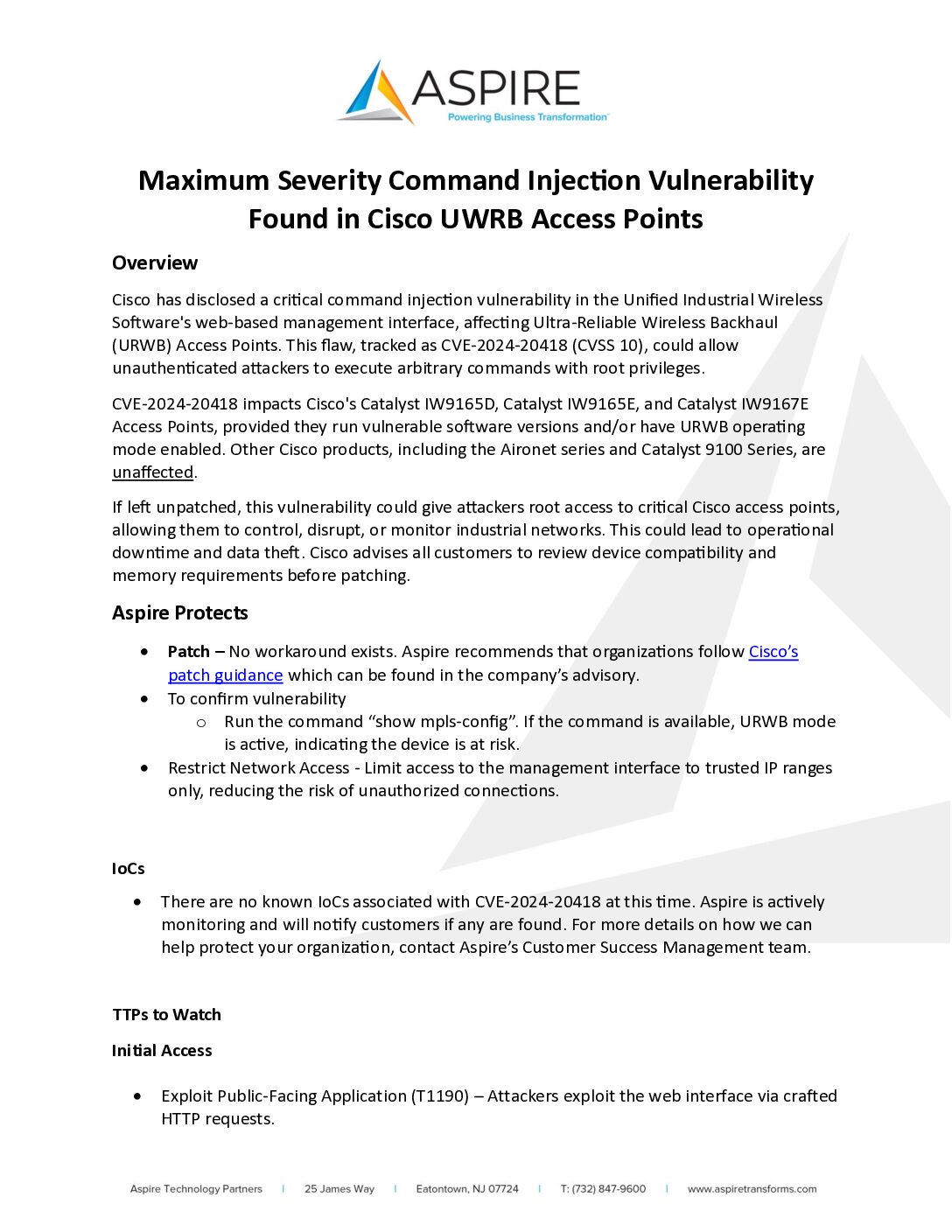 Maximum Severity Command Injection Vulnerability Found in Cisco UWRB ...