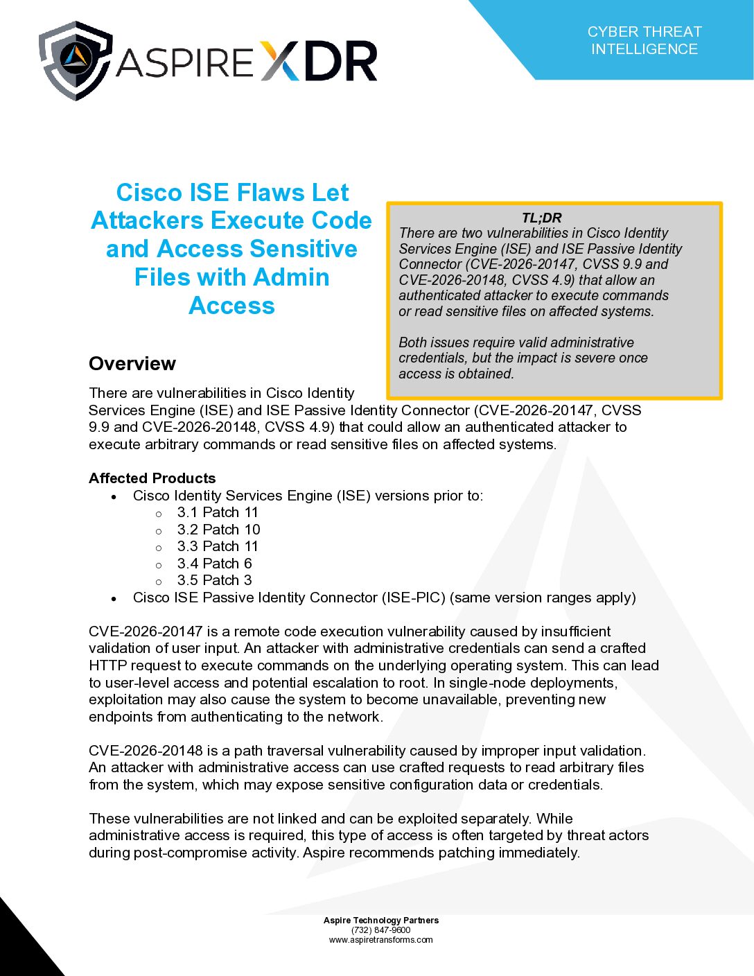 Cisco ISE Flaws Let Attackers Execute Code and Access Sensitive Files with Admin Access Featured Image
