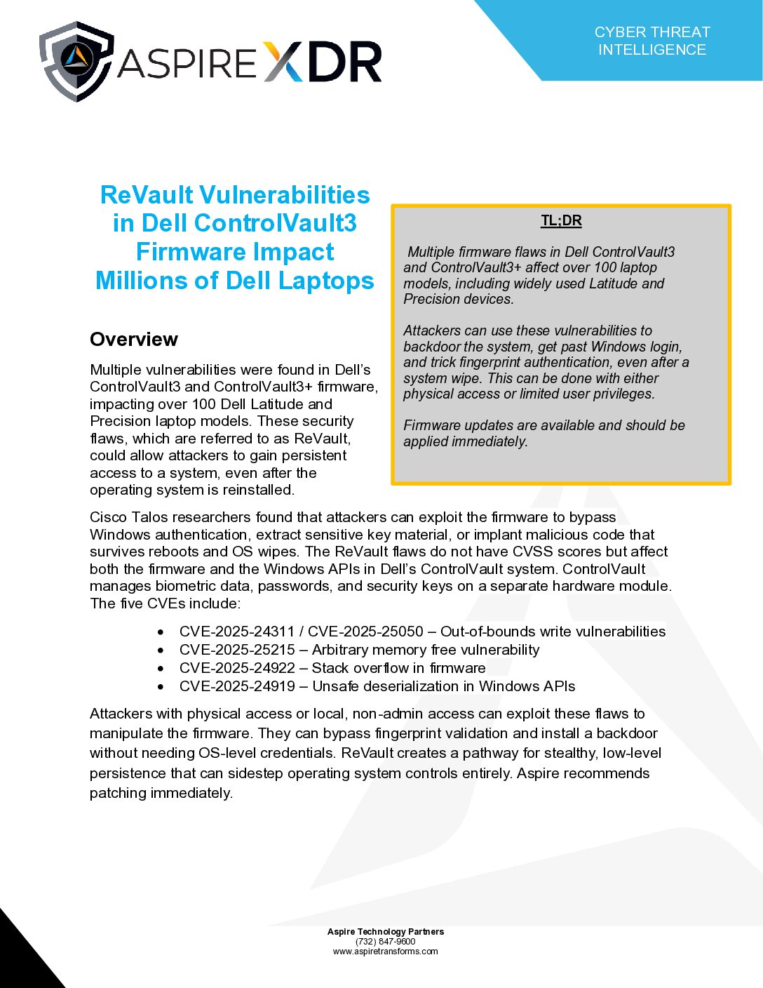 ReVault Vulnerabilities in Dell ControlVault3 Firmware Impact Millions of Dell Laptops Featured Image