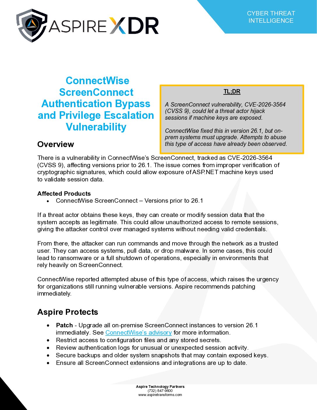 ConnectWise ScreenConnect Authentication Bypass and Privilege Escalation Vulnerability Featured Image